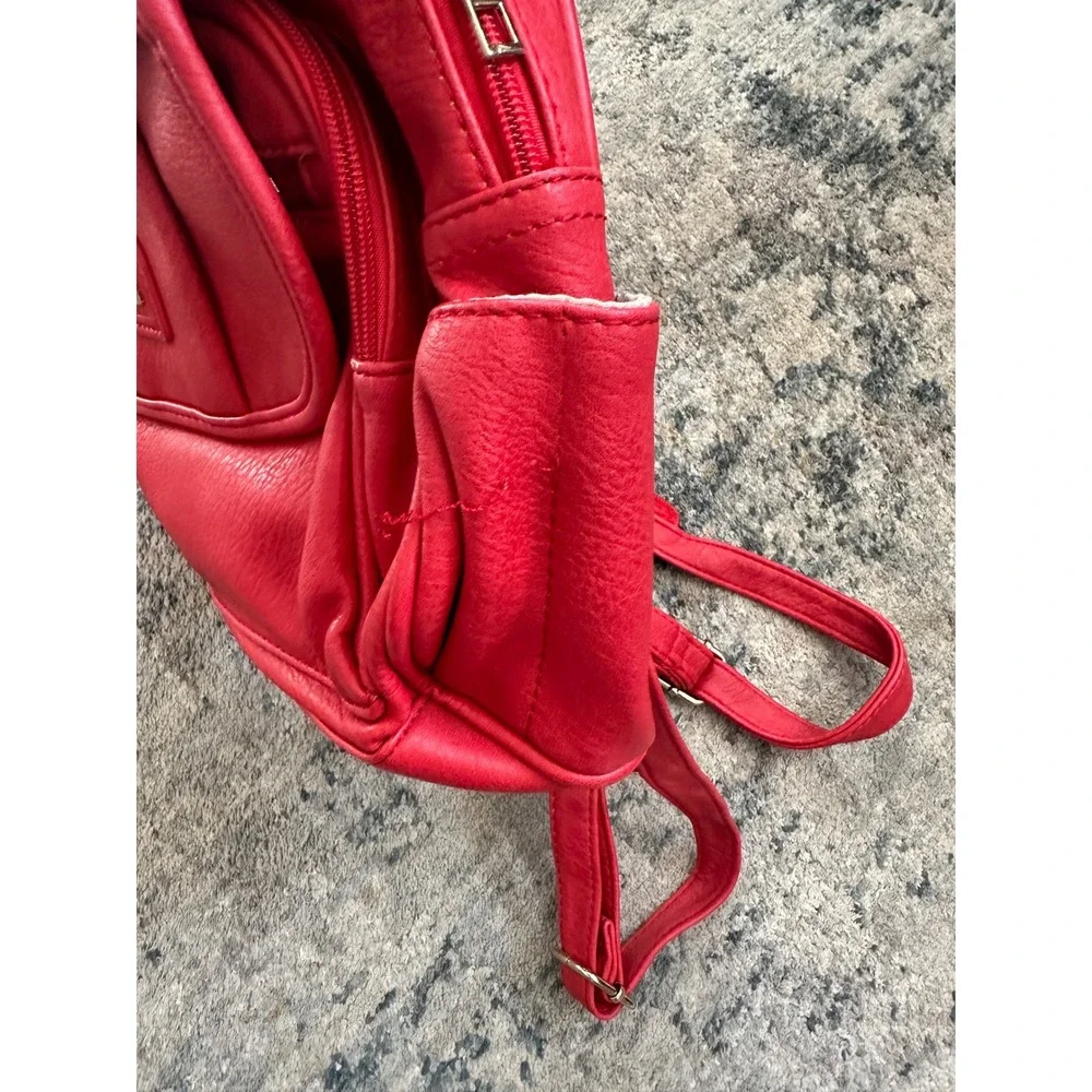 Red‎ Mini Backpack Faux Leather Gold Tone Accents Small Casual Daypack